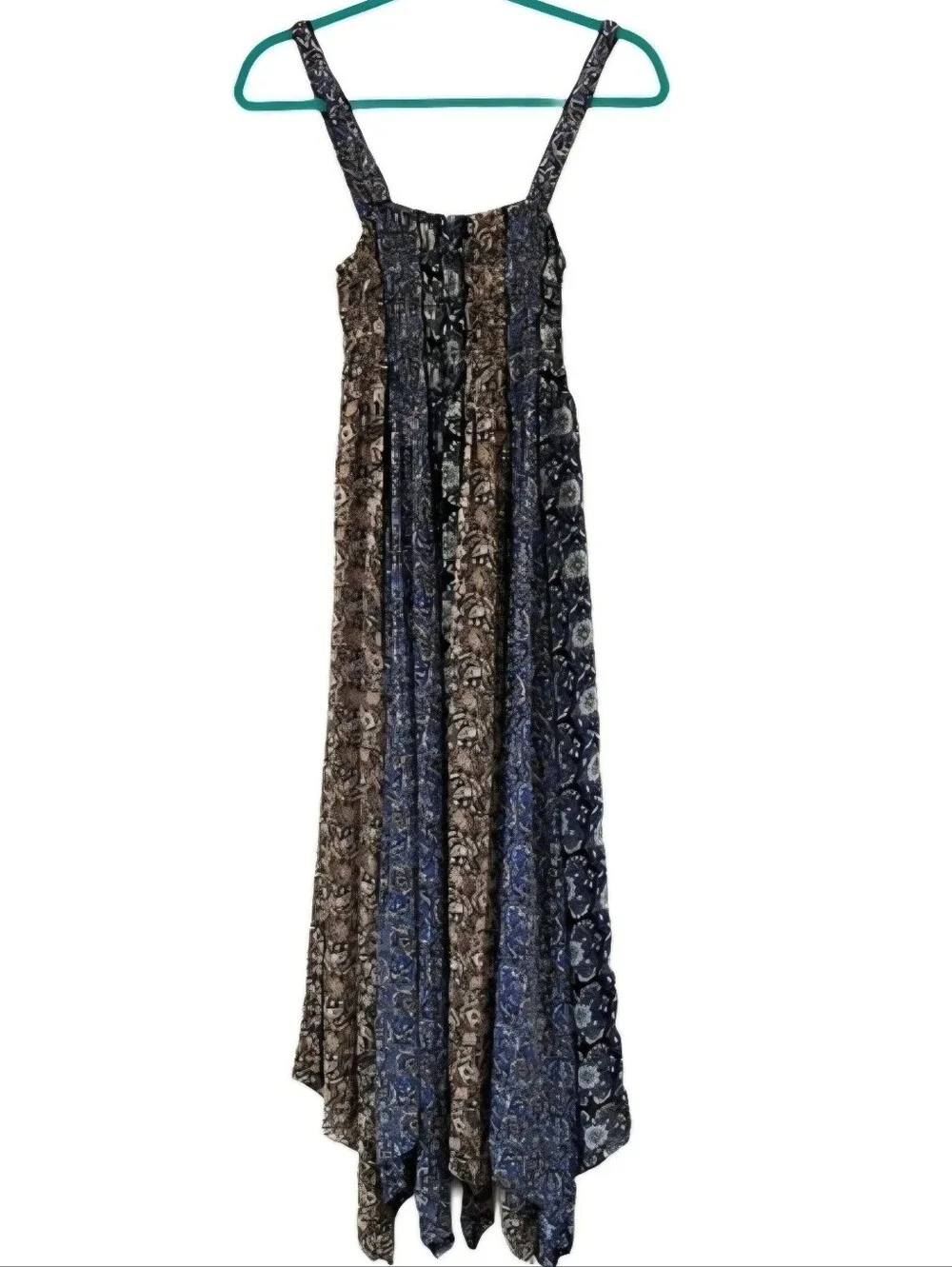 Free People Boho Floral Patchwork Maxi Dress in Blue and Black